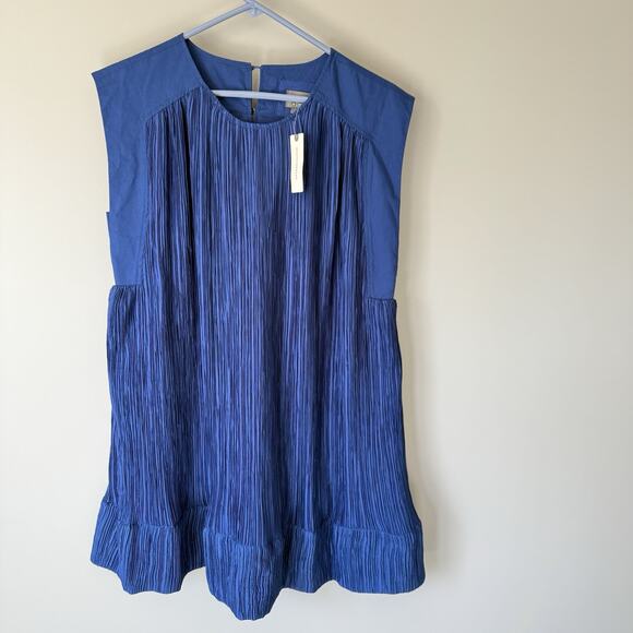 Anthropologie Blue Cap Sleeve Plisse Pleated Mini Dress Woman’s Size Small NEW - Picture 1 of 8
